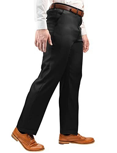 Man wearing black formal trousers with brown shoes