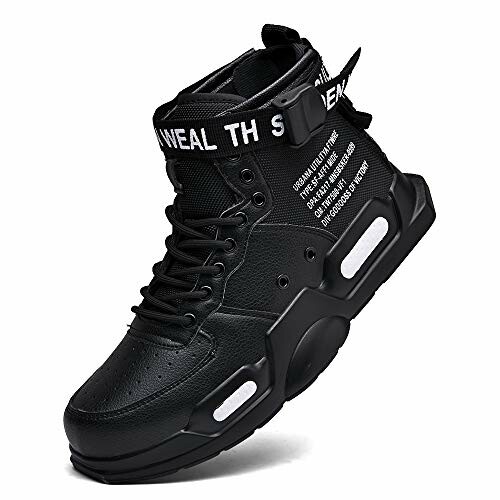 XIDISO Zapatillas de Deporte de Moda para Hombre - Black high-top sneaker with text details on the side.