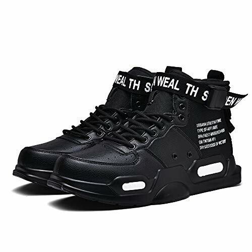 XIDISO Zapatillas de Deporte de Moda para Hombre - Black high-top sneakers with white text on straps.