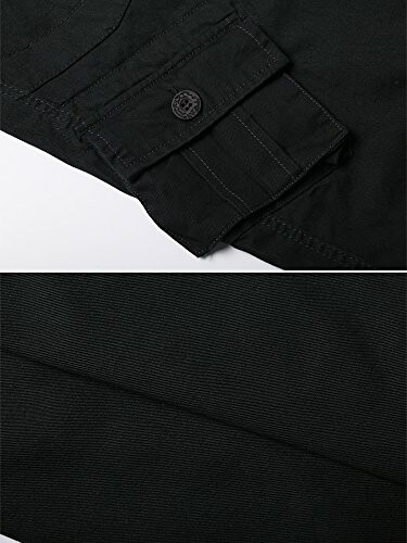 Close-up of a black jacket sleeve and fabric texture.