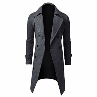 Manteau Homme Automne Hiver Chaud Long Slim Trench Coat Vestes en Laine Manche Longues Fashion