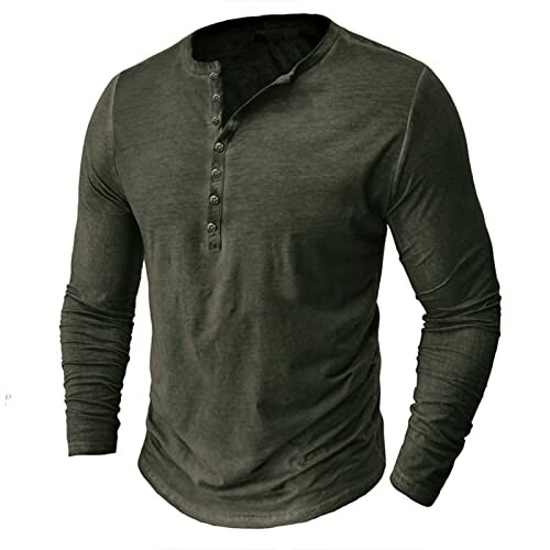 Dark green long sleeve Henley shirt with buttons