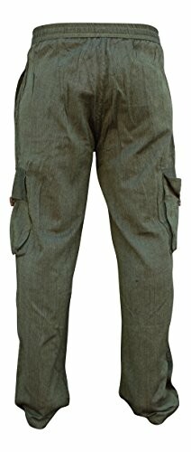 Back view of green cargo pants with pockets.