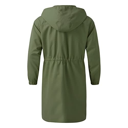 Back view of a green hooded raincoat.