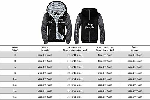 Hoodie size chart with measurements for length, chest circumference, shoulder width, and sleeve.