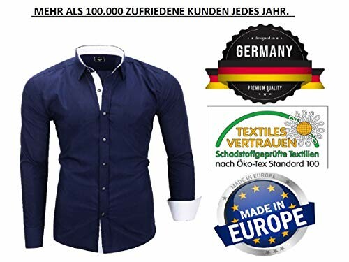 Navy shirt with quality badges and Germany flag.