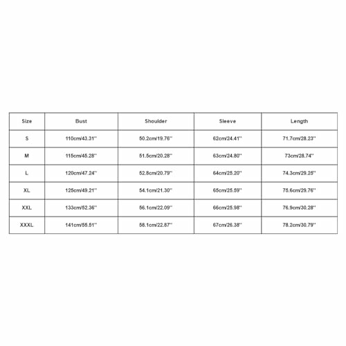 Size chart for men's shirts with measurements for bust, shoulder, sleeve, and length in centimeters and inches.