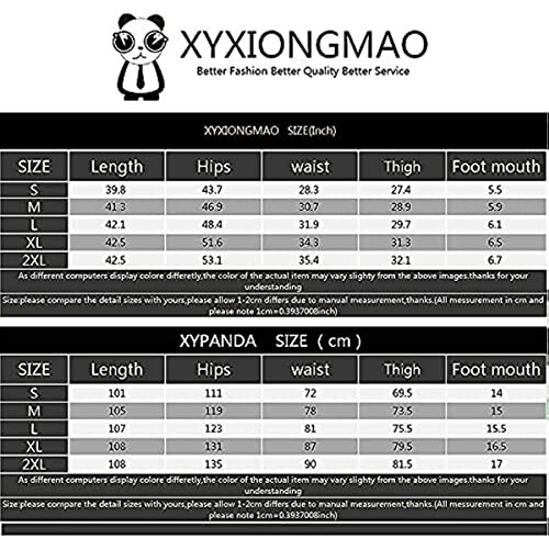 XYXIONGMAO and XYPANDA size chart in inches and cm for clothing.