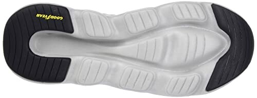 Sneaker sole with black and white tread pattern