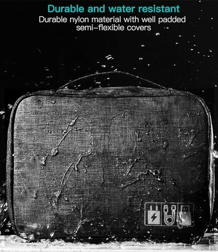 Water-resistant nylon bag with padded covers.