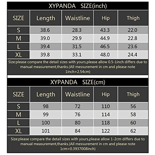 XYpanda size chart in inches and centimeters for clothing measurements.